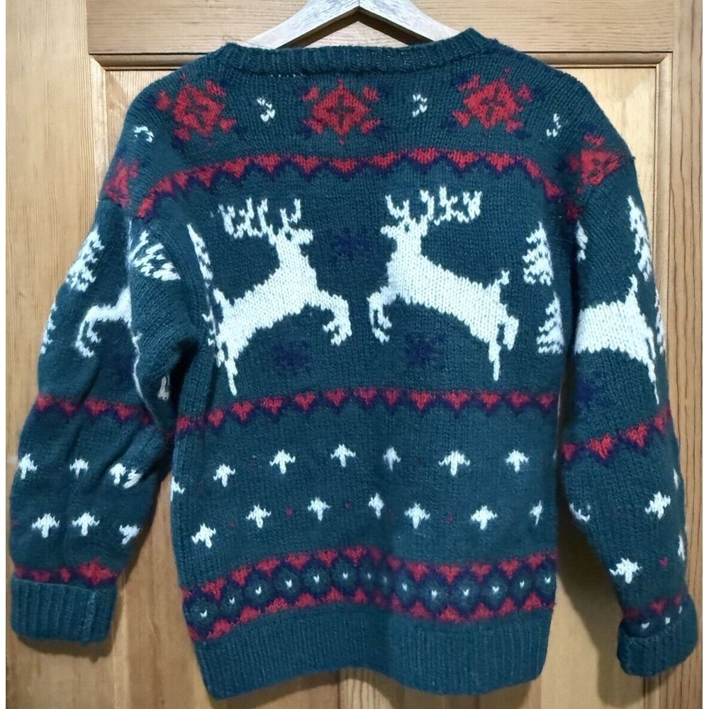 Eddie Bauer Teal and White Reindeer Sweater - Picture 2 of 5